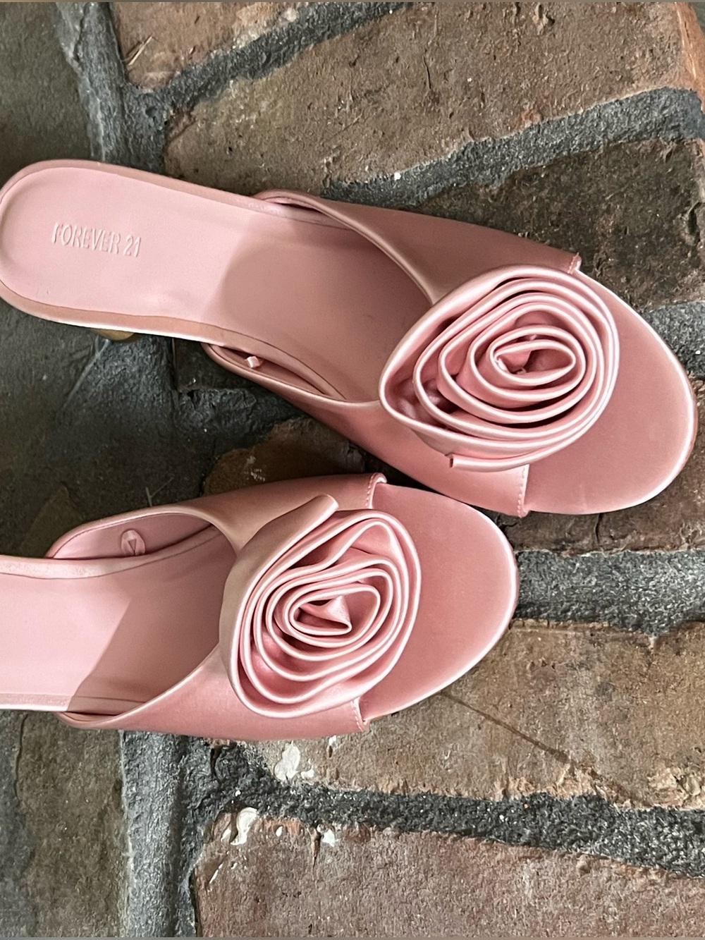 Rose Applique Pink Slide Mules